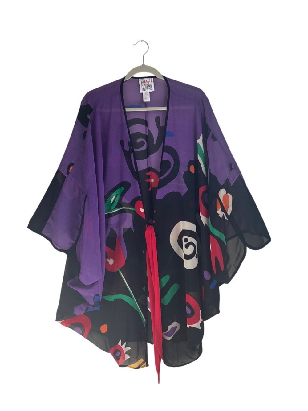 VTG Very Vollbracht Sheer Art Print Cocoon Kimono Chiffon Jacket Abstract Floral
